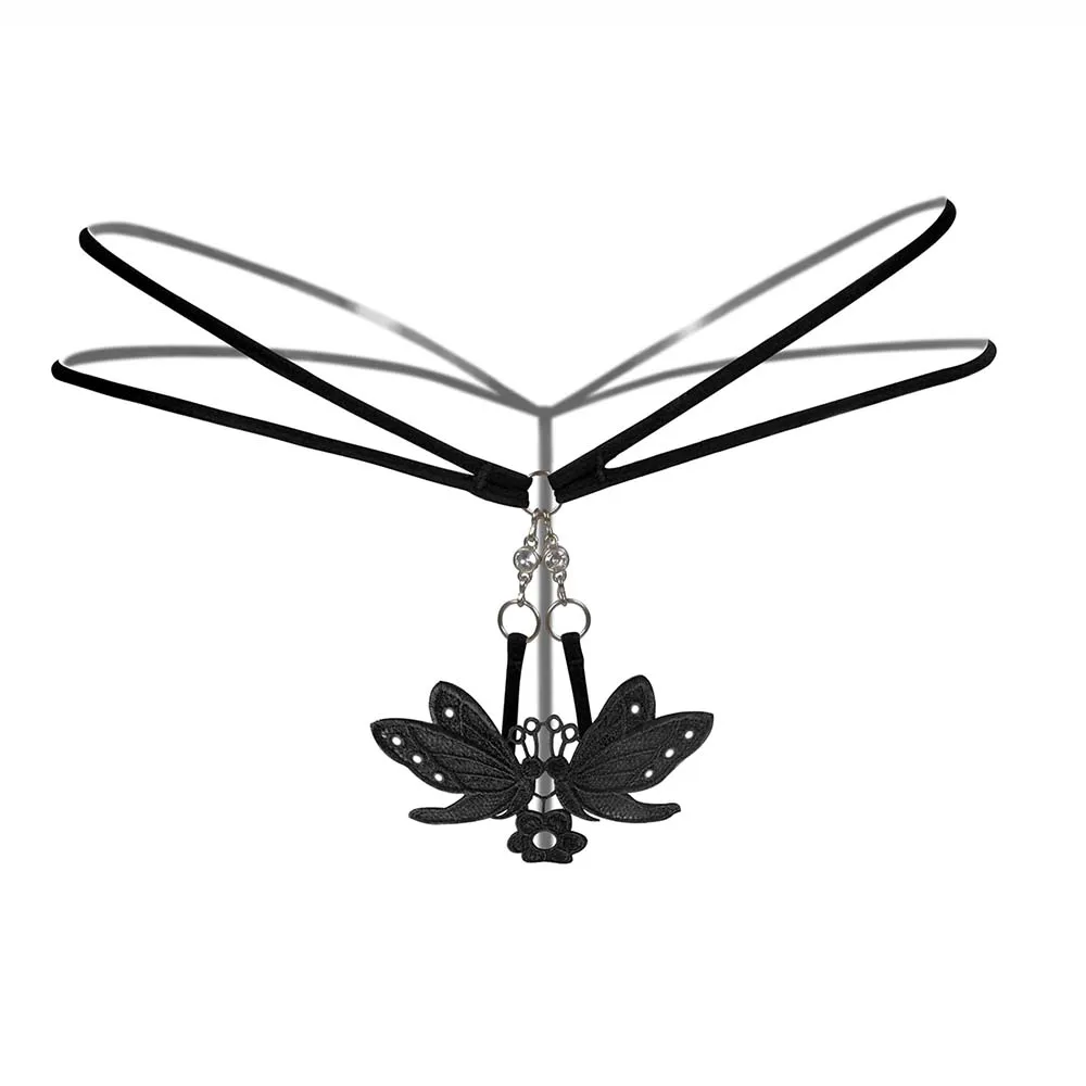 

Women Sexy Lace Butterfly Thongs Lingerie Transparent Panties Briefs Metal Chain G-string Seamless Thin Belt Panties G-strings