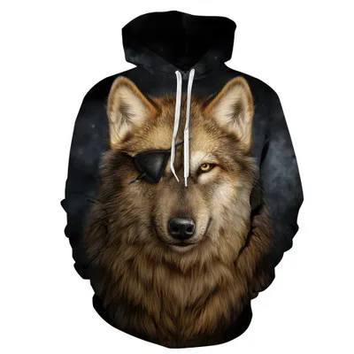 

2019 New Fashion Arrivals Men/women Hooded Hoodies Print One-eyed wolf Thin 3d Sweatshirts Hat Hoody Tops Hip Hop harajuku