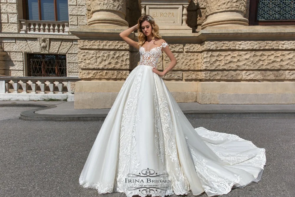 Свадебное платье с длинными рукавами и кружевной аппликацией Irina Bridals vestido de novia