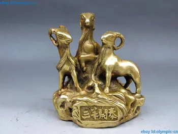 

China Brass Copper Feng shui Animal carved TaiZhou 3 Sheep goat Statue