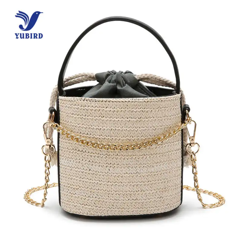 YUBIRD Summer Women Bucket Bag Cylindrical Straw Bags Chain Woven Women