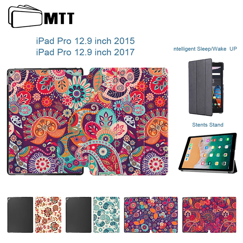 

MTT Paisley Froral Slim Leather Folding Cover for coque ipad pro 12.9 Tablet Case Smart Sleep Wake stand for ipad pro 12.9 Case