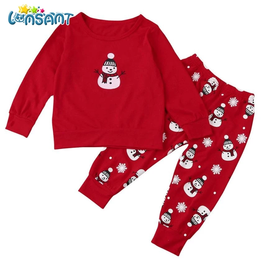 

LONSANT New 2017 Christmas Kid Clothes Set Newborn Baby Girl Boy Outfits Clothes Print T-shirt Tops + Pants Set Unisex