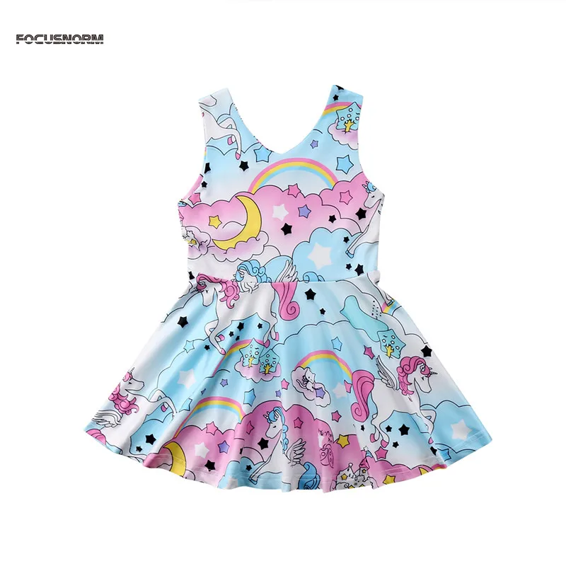 2018 летнее платье для девочек с принтом единорога Vestidos Пляжное платья принцессы