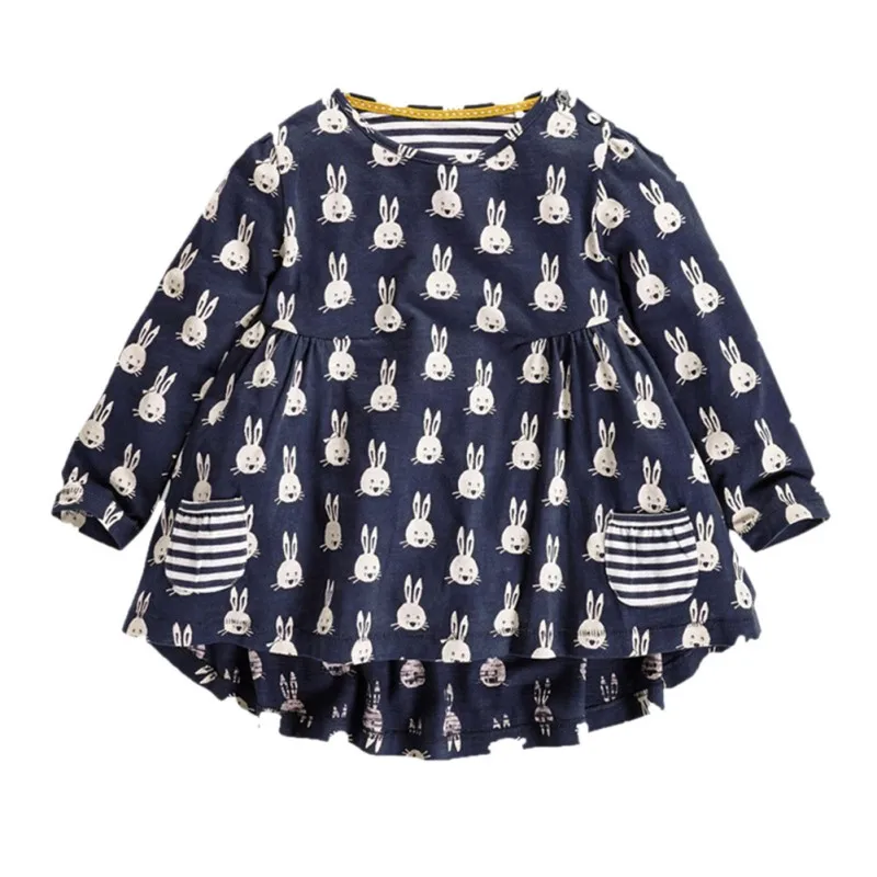 

New Summer  Baby T Shirts Girls Cotton Long Sleeve Rabbit Cartoon Printed Pocket Tees Autumn Kids Cute Tops Girl T-shirt