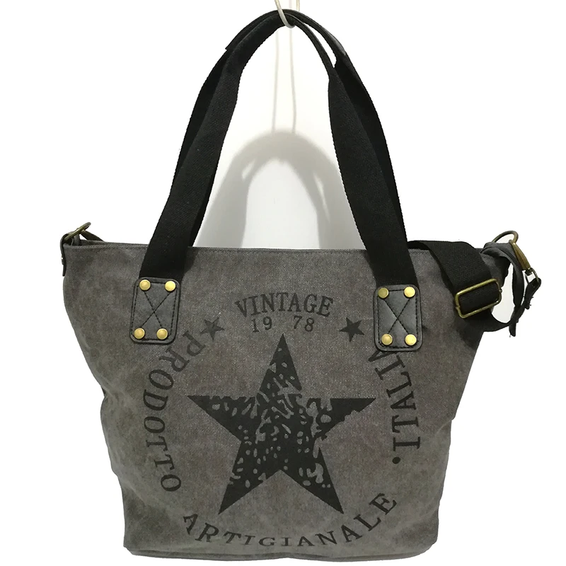 2022 BIG STAR PRINTING VINTAGE CANVAS SHOULDER BAGS Women Travel Tote Factory Outlet Plus Size Multifunctional Bolsos