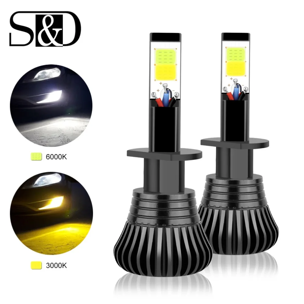 

2pcs H1 LED Car Fog Light Bulbs LED Front Lights Drving Bulbs Dual Color 3000k 6000k Auto Lamp 12V 24V White Yellow