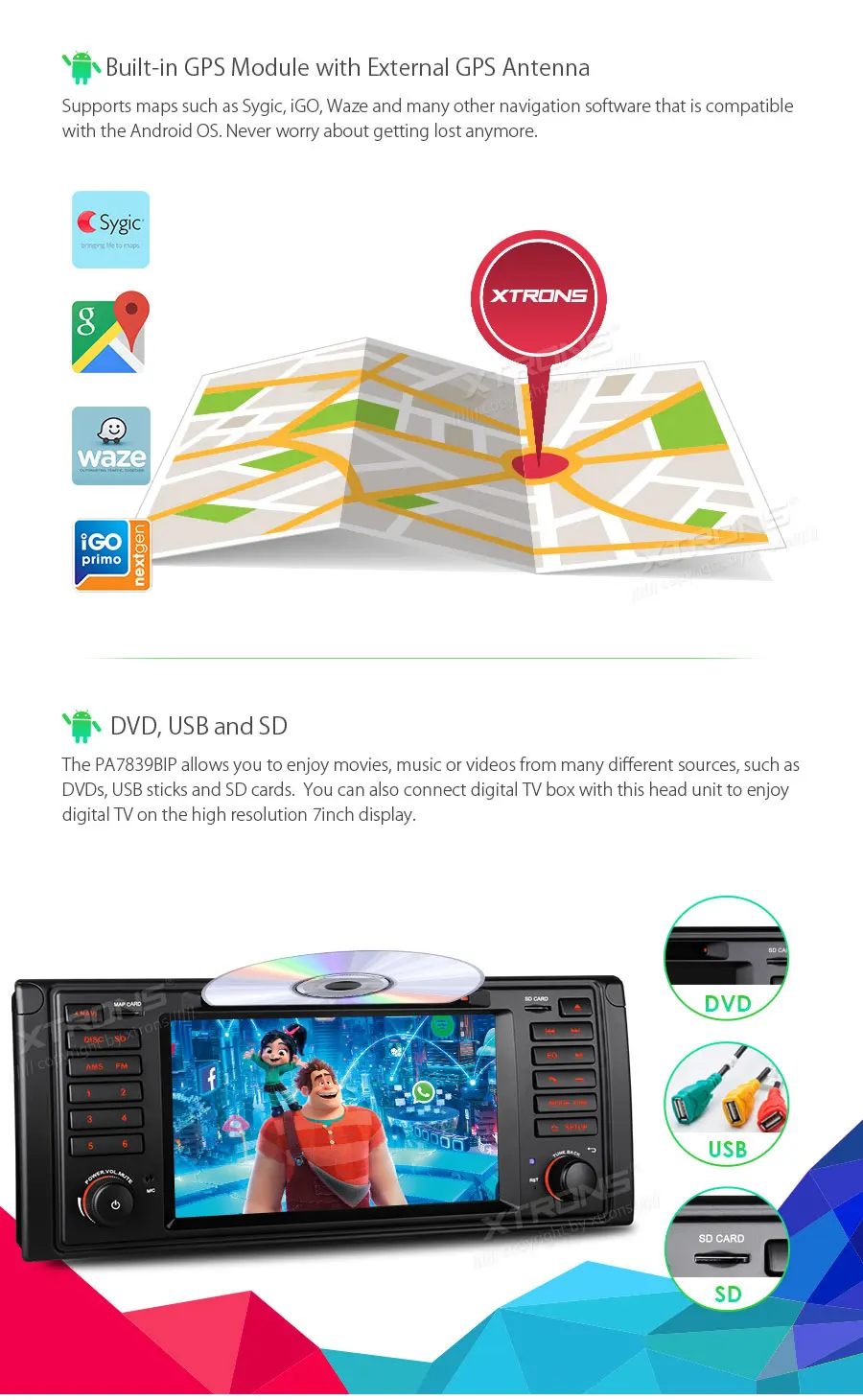 Top XTRONS 7"Android 8.1 Car DVD Player Radio GPS RCA RDS WIFI CANbus for BMW E39 M5 1999 2000 2001 2002 2003/7 Series 1997 1998 11