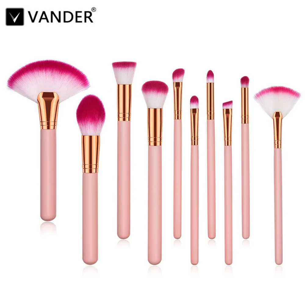Pro 10Pcs/Set Pink Makeup Brushes Set Fan Brush Eyeshadow Foundation