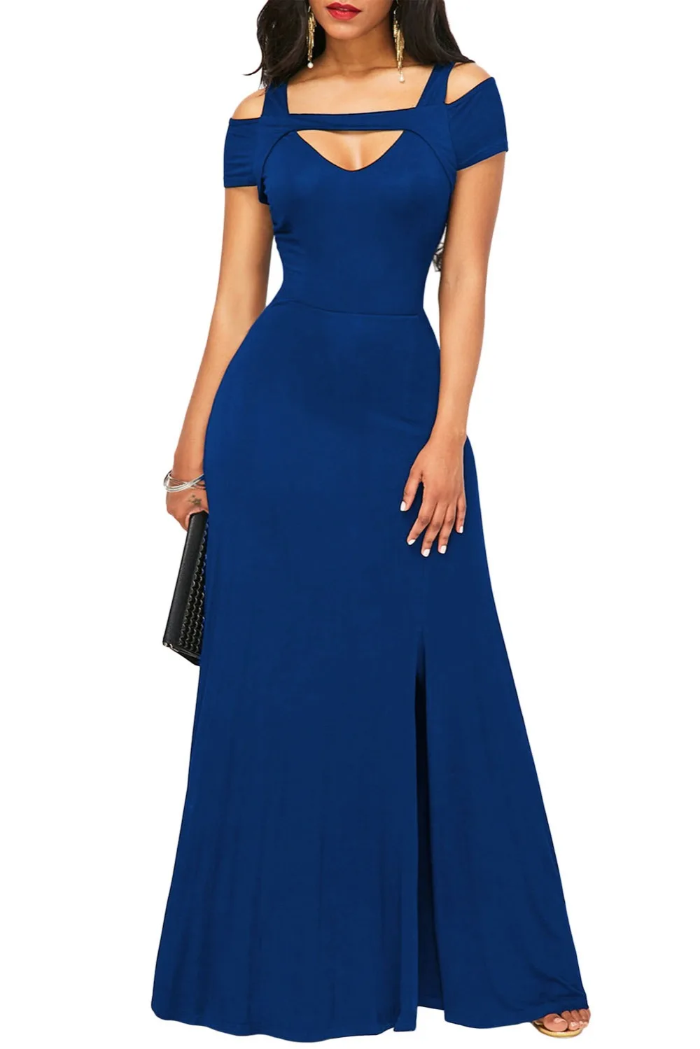 Blue-Cold-Shoulder-Front-Slit-Flare-Maxi-Dress-LC61752-5-3