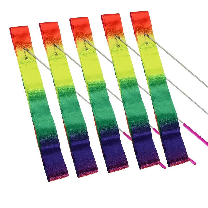 

5pcs Gym Dance Ribbon Rainbow Rhythmic Gymnastics Streamer Twirling Dance Ribbon for Gym Training
