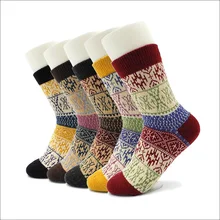 Новые зимние женские шерстяные носки, плотные теплые хлопковые кашемировые носки для женщин, цветные дизайнерские женские махровые носки для девочек, 5 пар/лот