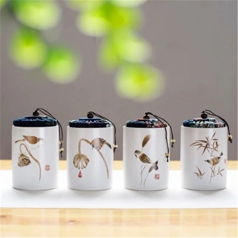 

Creative Magpie Tea Canister Sealed Ceramic Box Tea Storage Tank Pu'er Can Storage Tea Pot Four Types Exquisite Porcelain Caddy