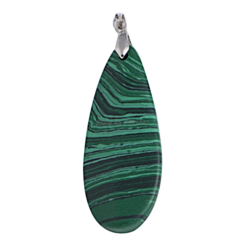 

Free Shipping Elegant Teardrop Malachite Gem Jewelry Pendant Leather Chains Necklace For Women Fine Jewelry 50x20mm -W128