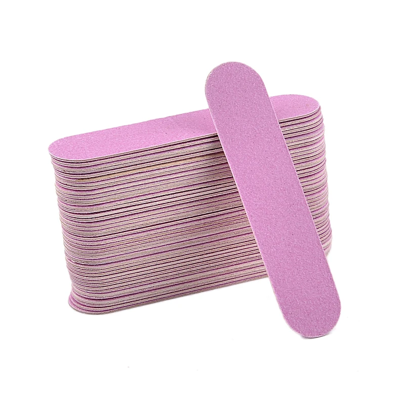 50pcs/batch Pink Double Sides 90mm Nail File Sandpaper Wooden Chips Nail File Easy To Carry Disposable Nails Tool For Gift