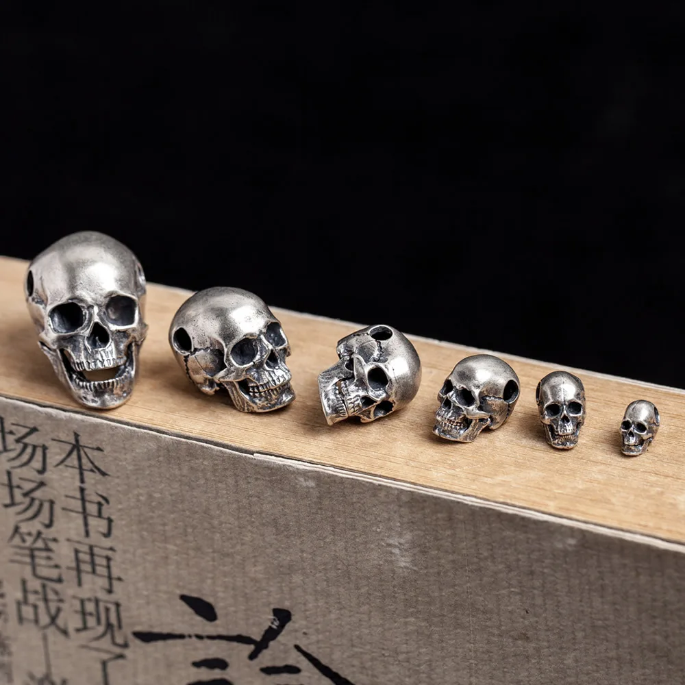 

925 Sterling Silver Fashion Jewelry Skull Skeleton Biker Spacer Bead Charm Men Women A2119