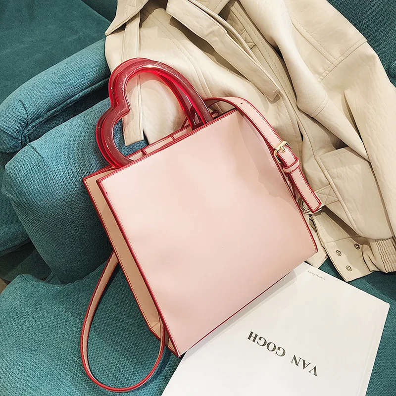 

Acrylic Heart Handle Large Women Brand Handbag Messenger Bag Fashion Luxury Design Lady Shoulder Crossbody Bag Bolsas De Mujer