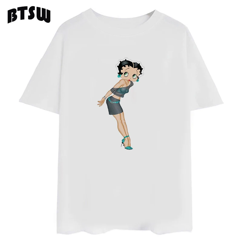 Kawaii Betty Boop Cat & Sexy эстетические топы уличная одежда Camiseta Mujer Femme Vogue Harajuku футболка