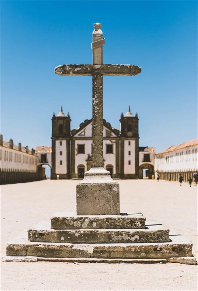 Laeacco Old Building Square Cross Stone Scenic