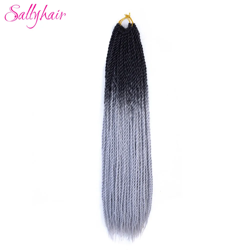 Sallyhair, 20 прядей, Омбре, цвет сенегаль, закрученные косички, волосы для наращивания, синий, серый, высокая температура, синтетические, вязанные, косички - Цвет: P1B/30