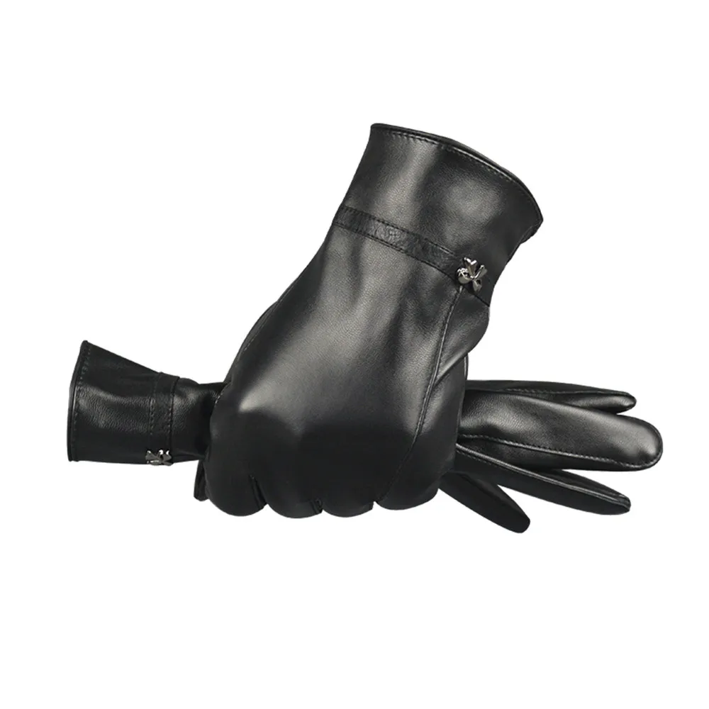 Модные женские туфли черные кожаные перчатки осень-зима теплый лук Варежки Унисекс Сенсорный экран мягкие теплые перчатки для Для мужчин и