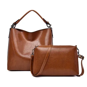 

Brand Fashion Women Oil Wax Leather Handbags Designer Large Capacity Shoulder Bags Bolsas Femininas Casual Tote Composite Bags