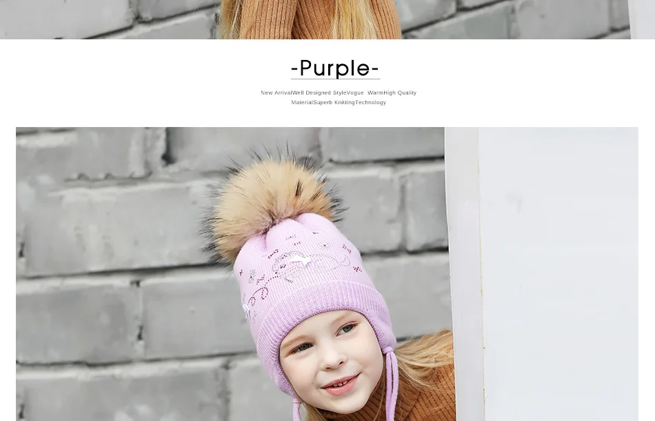 Cap's Children Skullies Beanies Pink Bowknot Double layer Knitted Hat Warm Beanies Kids Hat With Fur Pompom Winter Beanie (10)