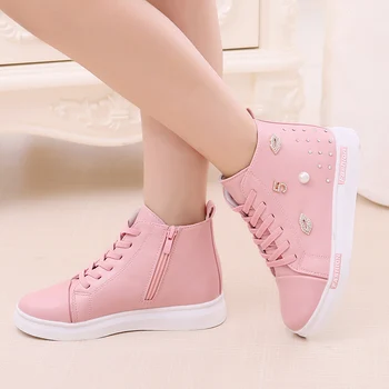 

Rivets Girls Sneakers Zipper Children Sports Shoes Spring 2019 New Students Sneakers Girl Genuine Leather Casual Shoes