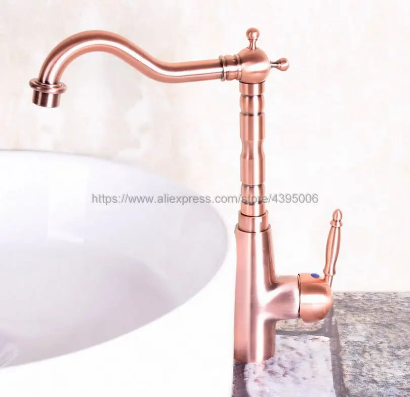 

Antique Red Copper Deck Mount Bathroom Faucet Vanity Vessel Sinks Mixer Tap Cold And Hot Water Tap Bnf129