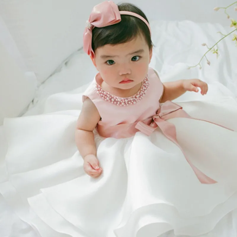 

My Little Girl Baby 1 Year Birthday Party Dress Newborn Baby Girl Baptism Kids Dresses Princess Pearls Decoration Girls Clothes