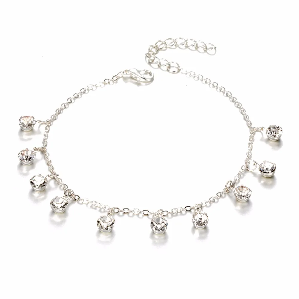 Vintage Fashion Pendant Crystal Anklet For Women Link Chin Bohemian Gold ColorSilver Color Shoe Boot Chain Bracelet Foot Jewelry silver anklet bracelet