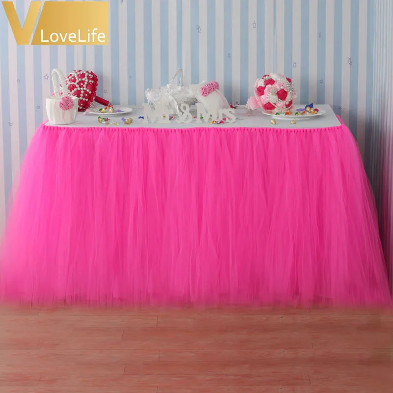 22 цвета, Тюлевая юбка-пачка для стола, фатиновая посуда для свадебного украшения, вечерние юбки для свадебного стола, домашний текстиль - Цвет: hot pink
