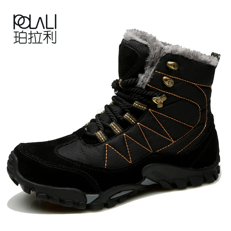 

POLALI High Quality Men Hiking Shoes Slip Resistant Rubber Outsole Men Sneakers High Woolen Outdoor Sport Shoes Men 3 Colors