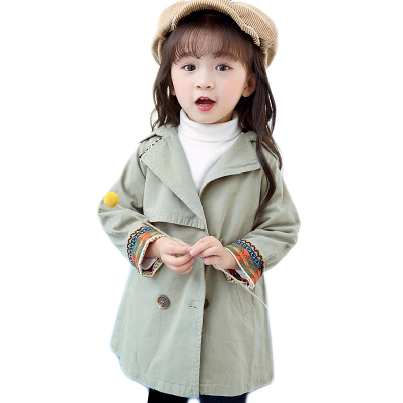 

Baby Girls Long Jackets Coats INS Cute 2017 Windbreaker For Children Spring Autumn Lapel Solid Lace Outwear Clothes 12M-4Y GC26