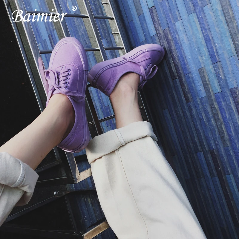 Baimier/фиолетовые парусиновые женские кроссовки; мягкая женская обувь на платформе; женская обувь на плоской подошве со шнуровкой; коллекция года; модная женская обувь в уличном стиле