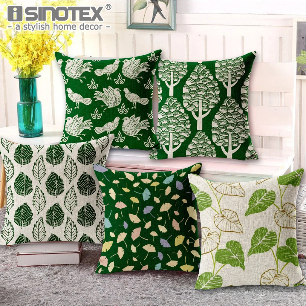 

Cute Green Leaves Printed Cushion Cover 45*45cm Cotton Linen Blend Throw Pillow Case Shell for Couch Sofa Home Cushion Decor