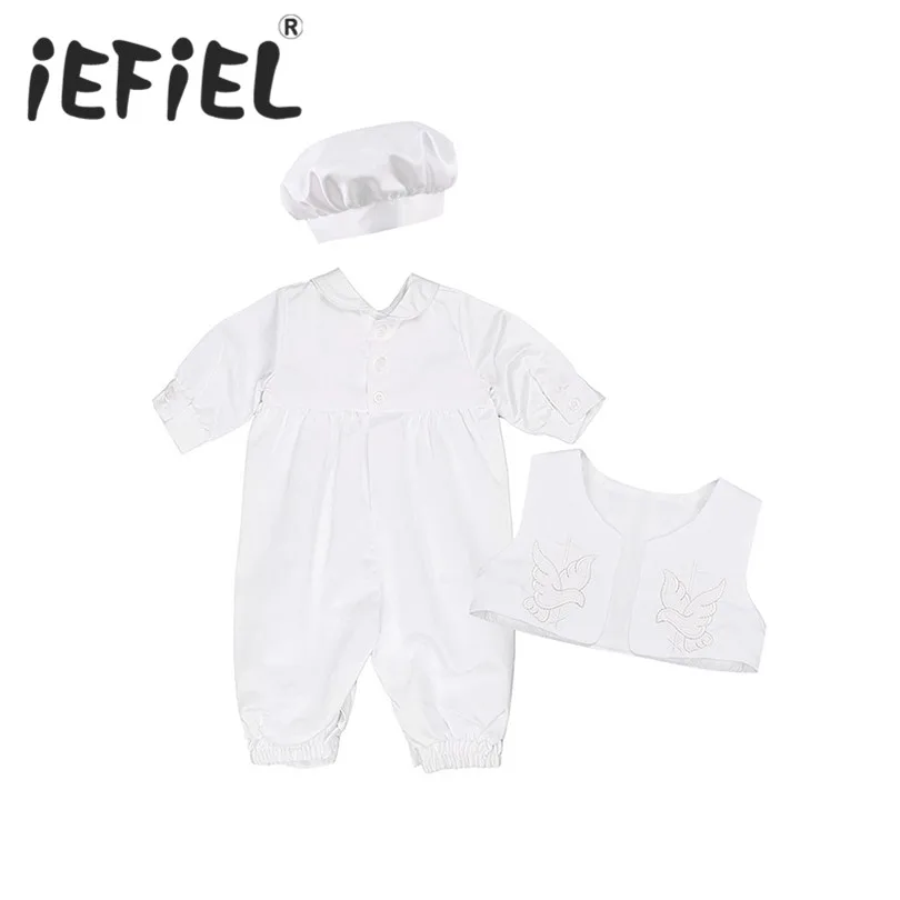 

iEFiEL White/Ivory Newborn Baby Rompers Christening Baptism Baby Clothes Set Baptism Baby Clothing Gentleman Baby Boy Jumpsuit