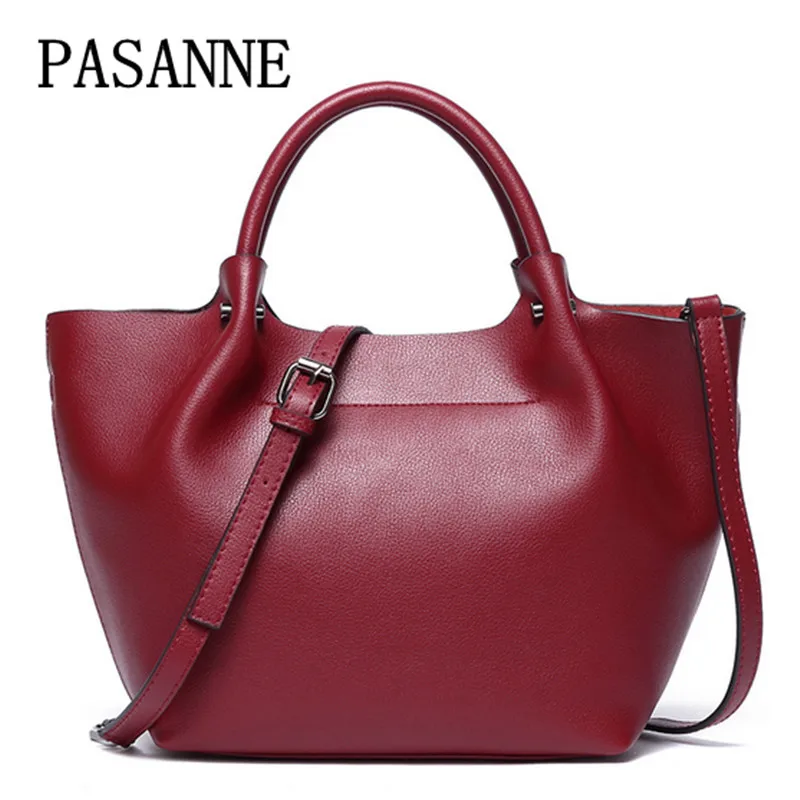 

Vintage Women Bag Leather Shoulder BagS 2017 New PASANNE Causal Female Tote Handbag Genuine Leather Girl Handbags Woman Bags