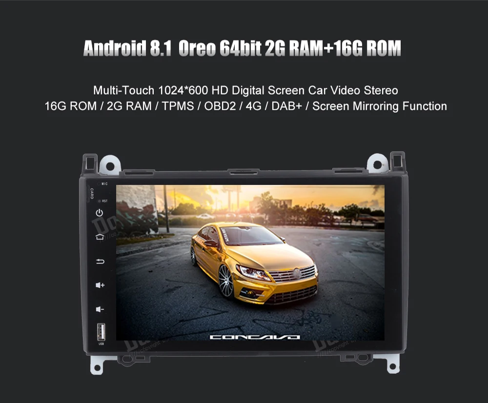 Excellent Dasaita 9" Android 8.1 Car GPS Player Navi for Mercedes-Benz A B Class Sprinter B200 with 2G+16G Quad Core Stereo Multimedia 4G 4