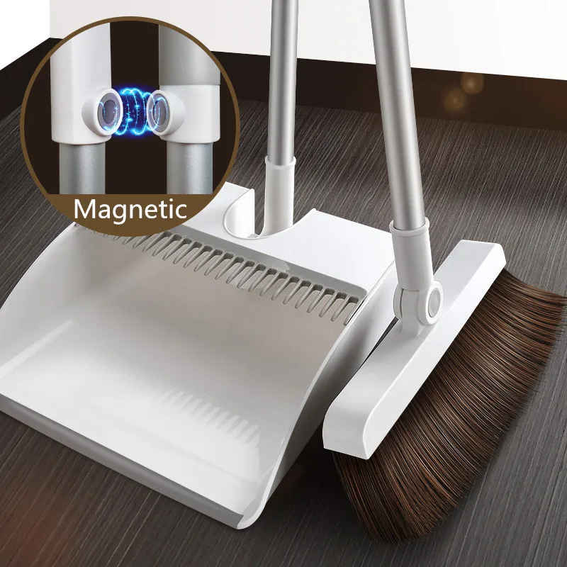 Thicken Windproof Non-Slip Magnetic Broom Dustpan Suit Creative Combination Floor Hair Sweeping Handle Household Cleaning Tools