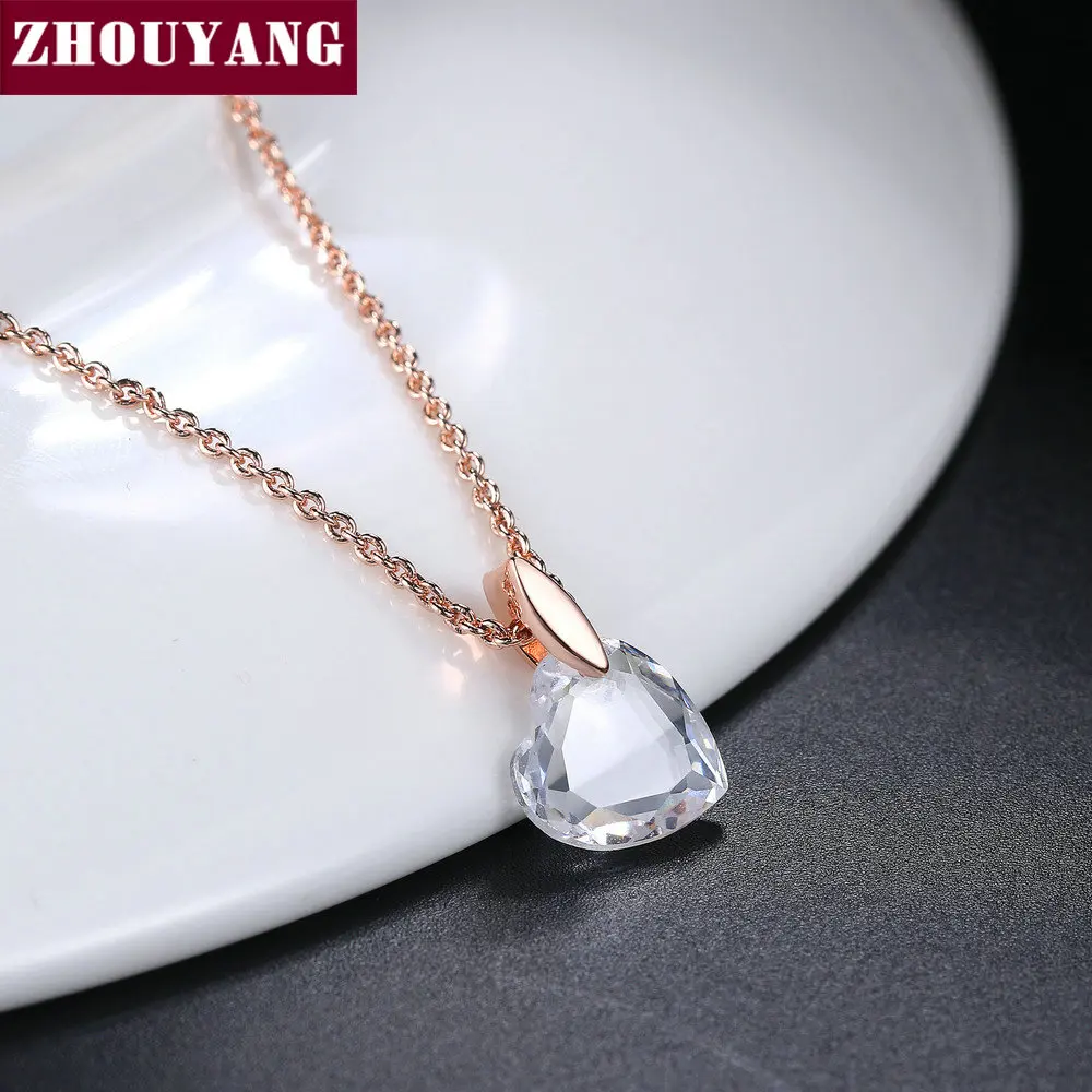 ZHOUYANG ожерелье с подвеской для женщин прозрачный кристалл в форме сердца розового