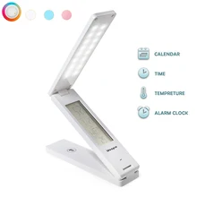 Светодиодный складной настольный светильник 18 светодиодный 1000 мА батарея супер яркость настольная лампа сенсорное управление яркость календарь/часы