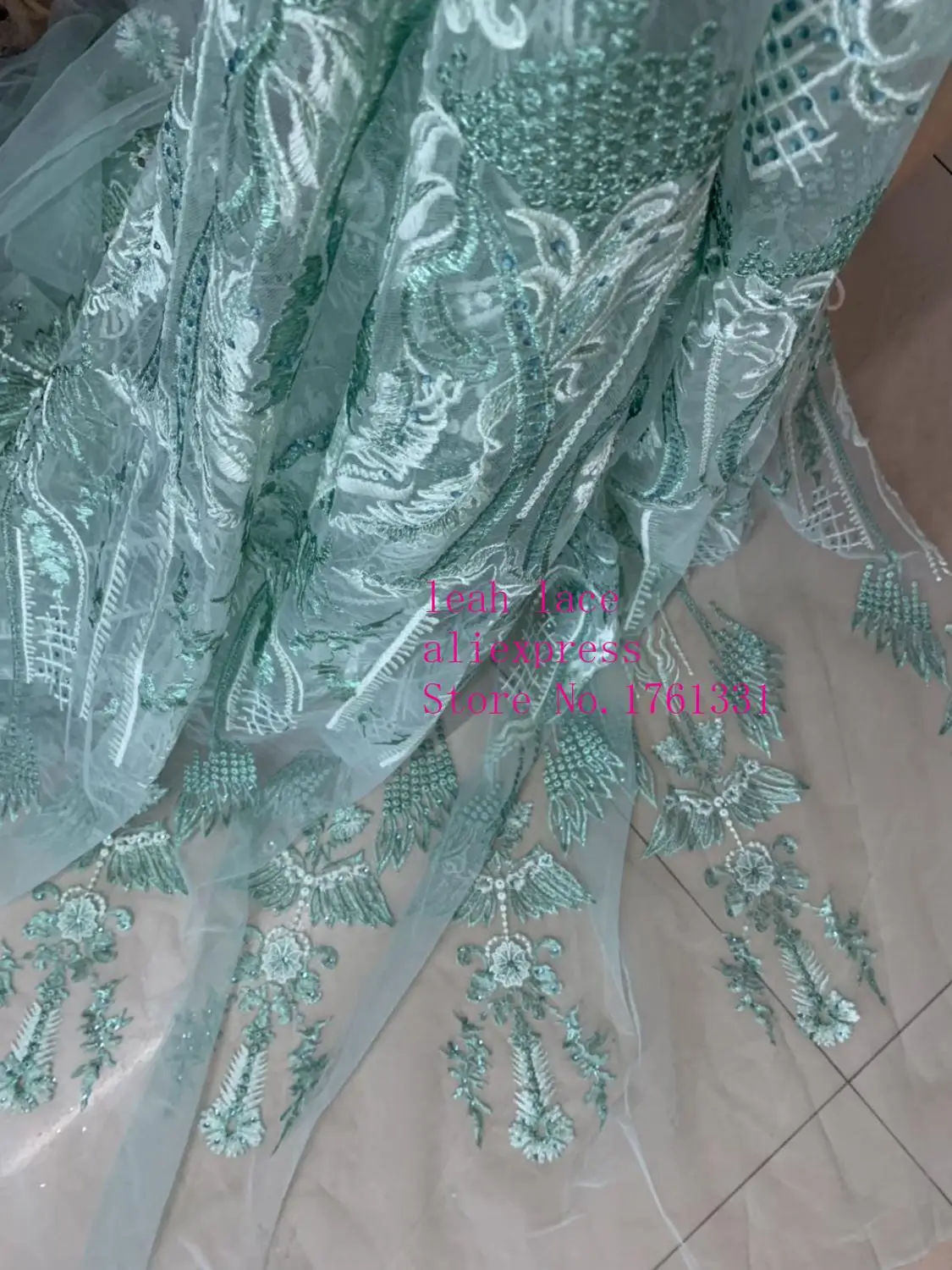 5yrads/bag Light green embroidery lace sequins hot drill process fashion fabric used for wedding dress CH37# | Дом и сад