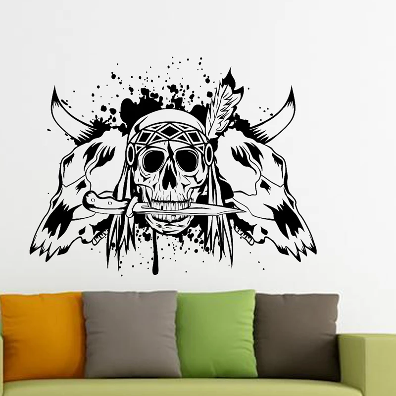 Skull Horn Sticker Punk Death Decal Devil Poster Name Car Window Art