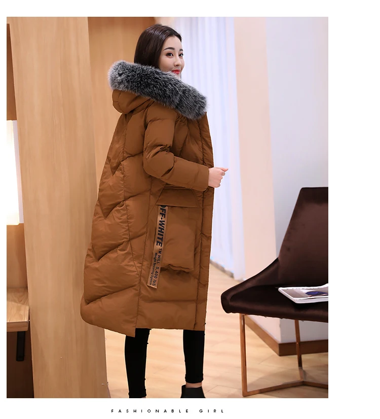 Jacket Womens Winter Long Cotton Padded Jacket Elegant Fur Collar Hooded Coats For Female 2018 New Plus Size Loose Overcoats LZ960 (14)