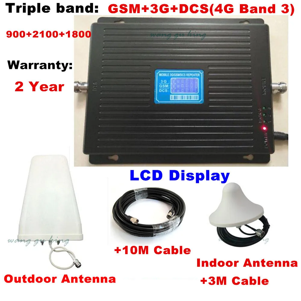 

2G 3G 4G 70dB Cellular Signal Booster GSM 900 DCS 1800mhz WCDMA 2100mhz Tri Band Repeater LTE 1800mhz Amplifier Antenna Set