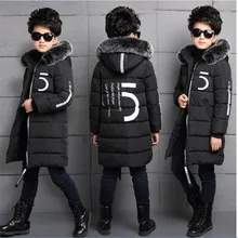 Children’s wear boy winter coat 2018 new long section thickening big boy 12 cotton clothing 15 years old Orange black