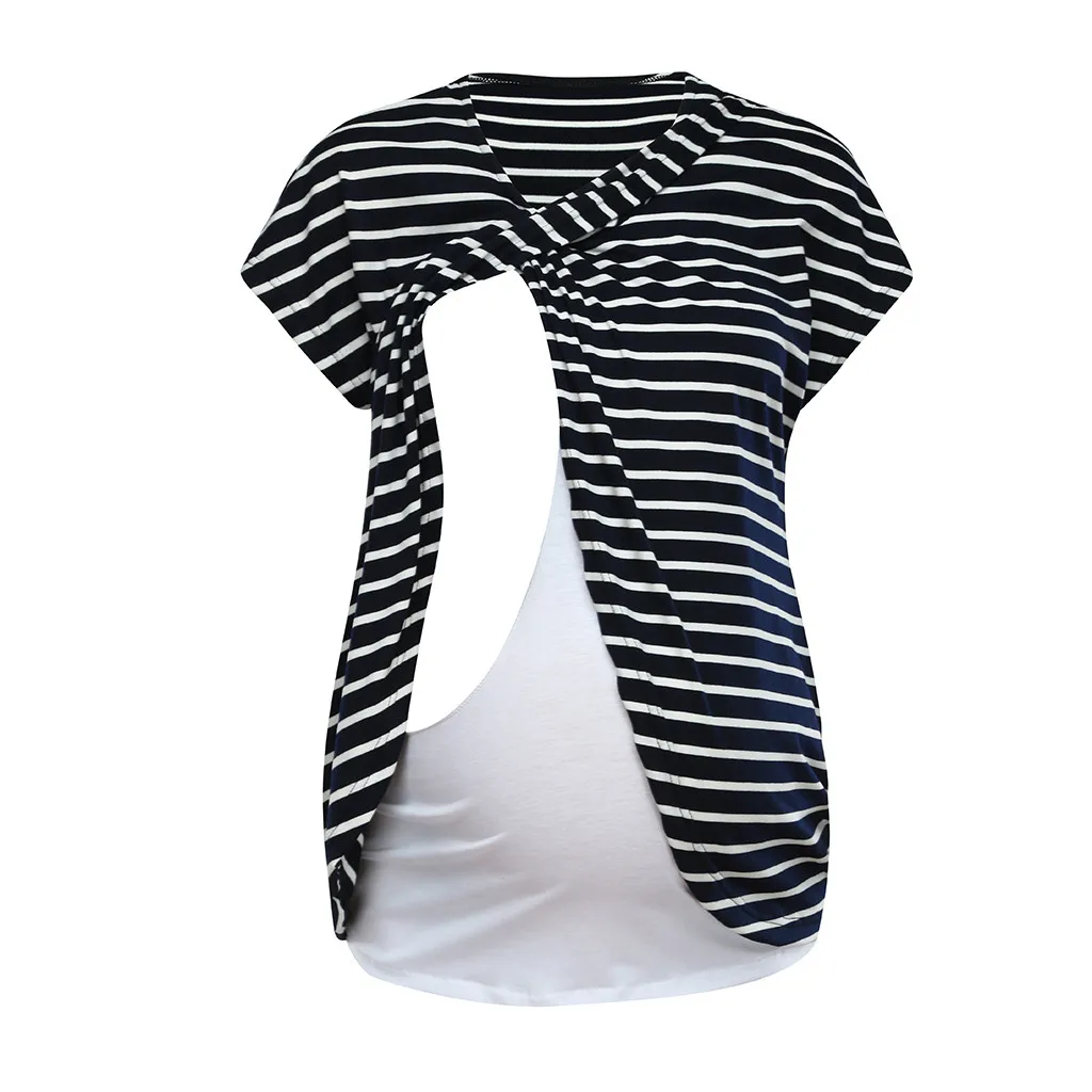 LONSANT Maternity Nursing clothes Stripe Short Sleeve Breastfeeding Tops Women fashion t-shirt Summer daily Maternity clothes