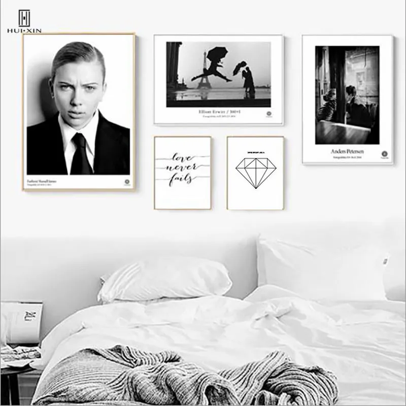 Nordic Black-and-white Photograph Home Decorative Paintings Of Intimate Lover And Geometric Figure Prints On Canvas Art Pictures