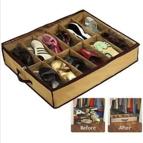 

12Pair PVC Fabric Durable Shoes Box Shoe Storage Organizer Home Tidy Holder Rack
